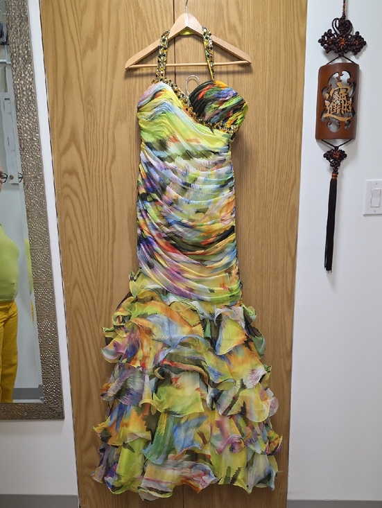 Alyce Designs Dresses & Skirts - Vibrant Multicolor Ruffled Halter Maxi Dress